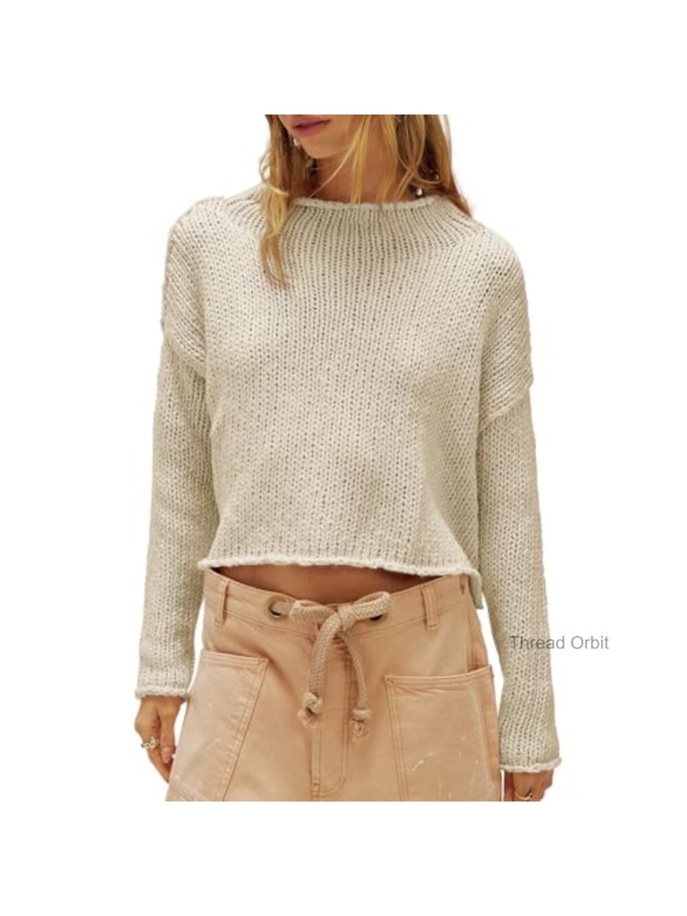Women's Oversized Rolled Neck Sweater Cotton Acrylic Knit Pullover